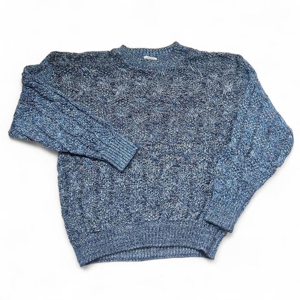 H. Stockton Atlanta 80s Vintage USA Made Blue Multicolor Cotton Cable Sweater L